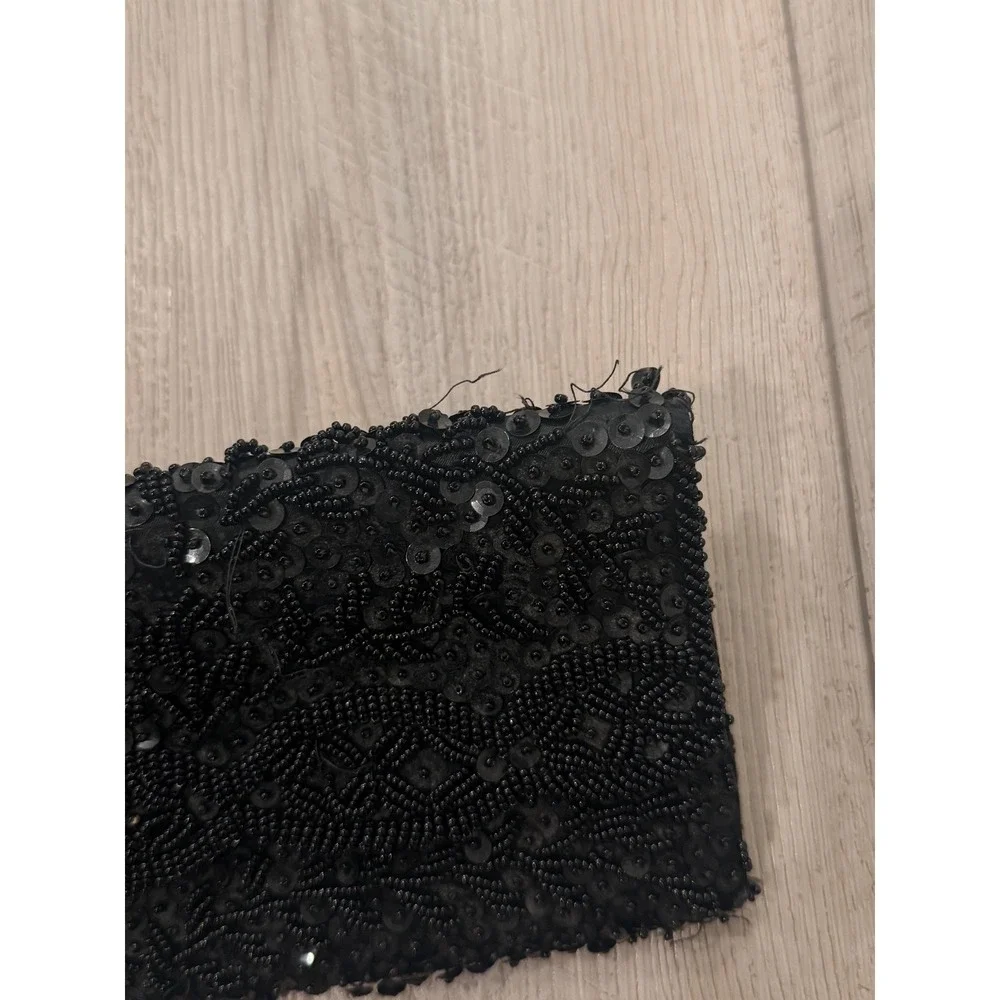 Vintage Black Beaded Clutch Bag Handmade in Hong‎ Kong Sequin Evening Purse